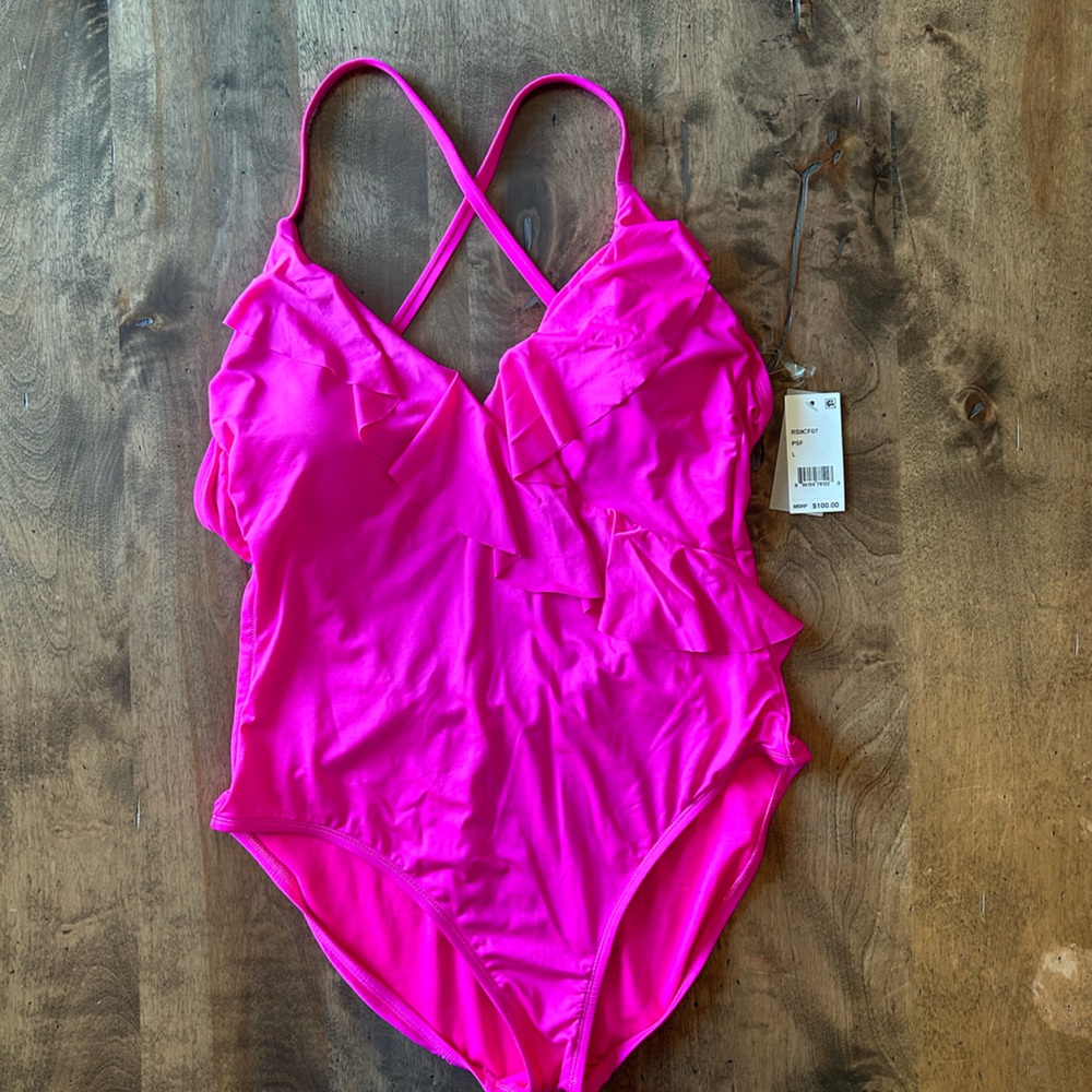 NWT L Kenneth Cole Reaction Pink swimsuit